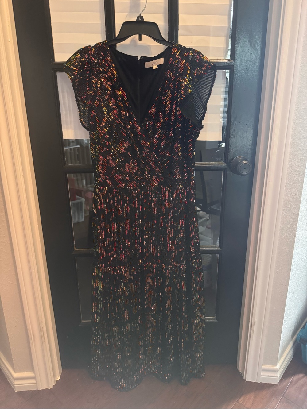 LOFT Black/Gold sequins Dress with Shimmer Detail